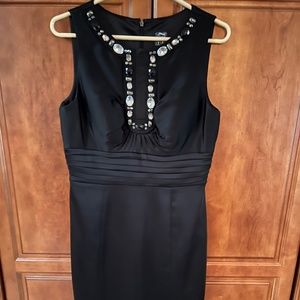 JAX Black Satin Dress with Beading Around Neckline